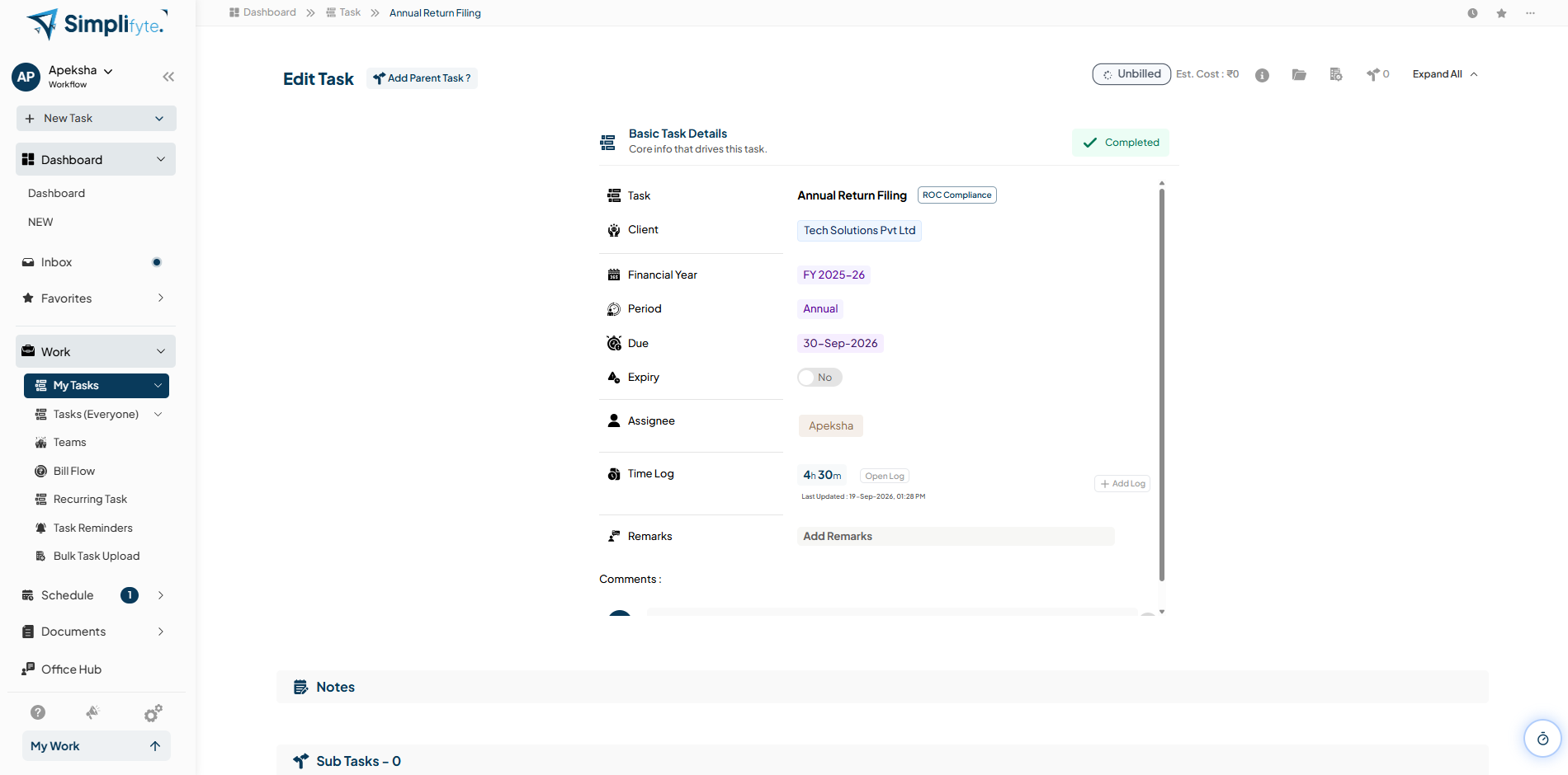 Simplifyte full task view