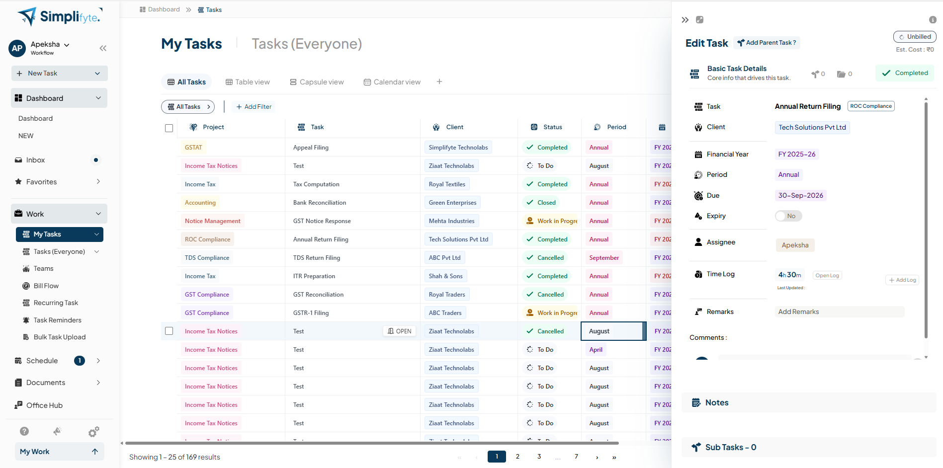 Simplifyte task peek panel